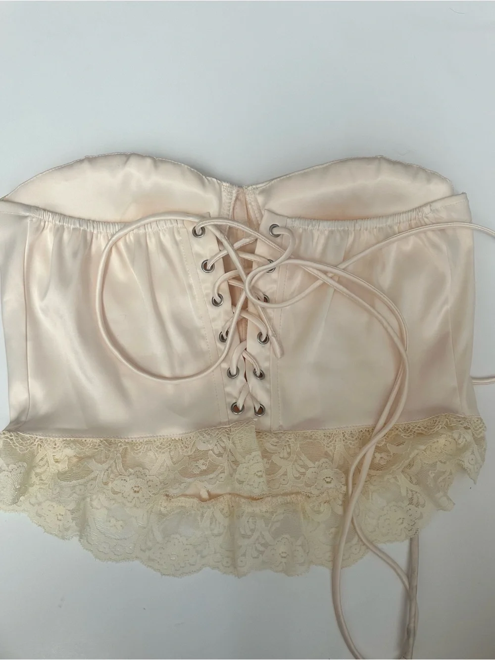 Strapless Satin Lace Bustier Corset - ballet Cream